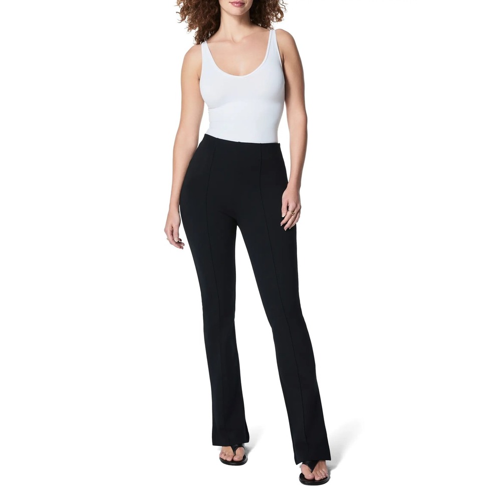 Spanx Ponte Demi Boot Pants Classic Black High Rise Pintuck Trousers 20792R L